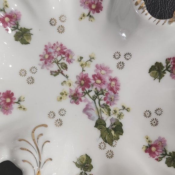 1950s Marco Porcelain Candy/Nut Dish With Scallop Gold Gilt Trim and Pink Flower - Picture 2 of 8